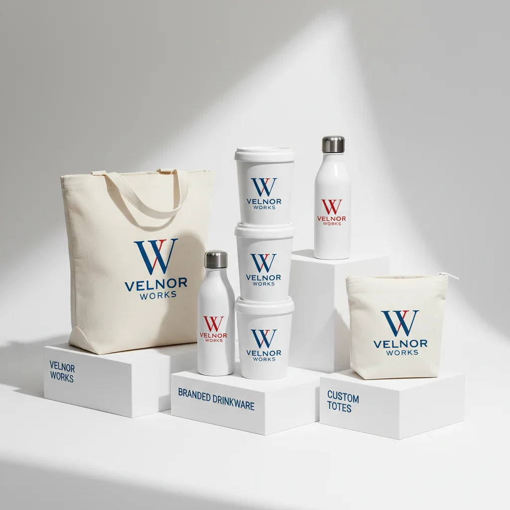 Drinkware & tote bags — fictional-brand sample
