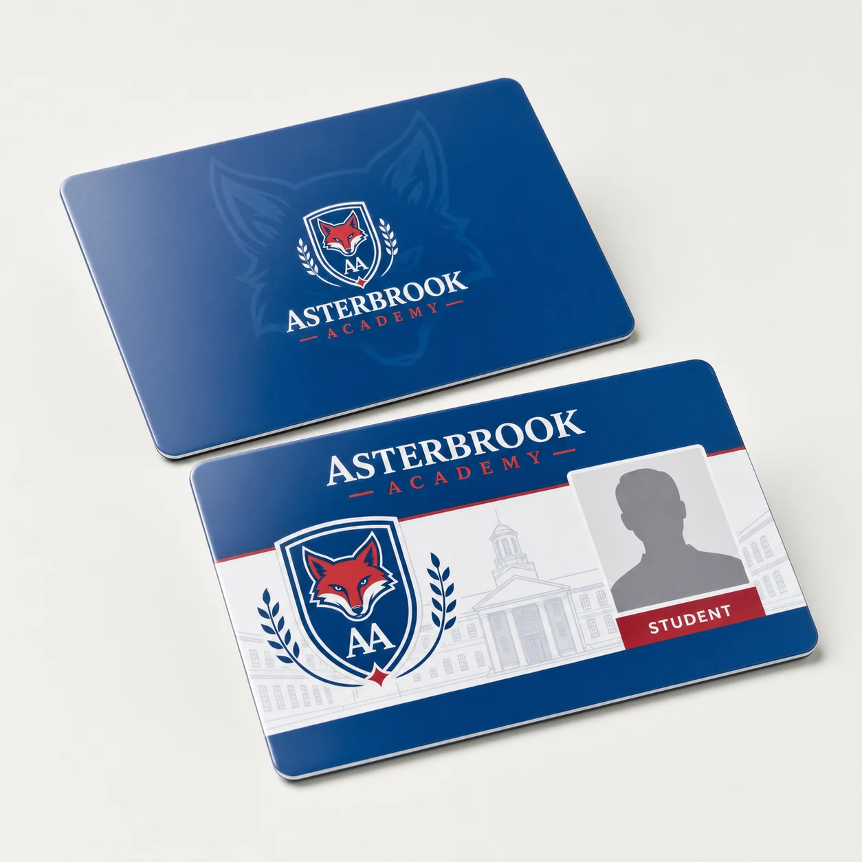 Student ID cards — fictional school & mascot sample
