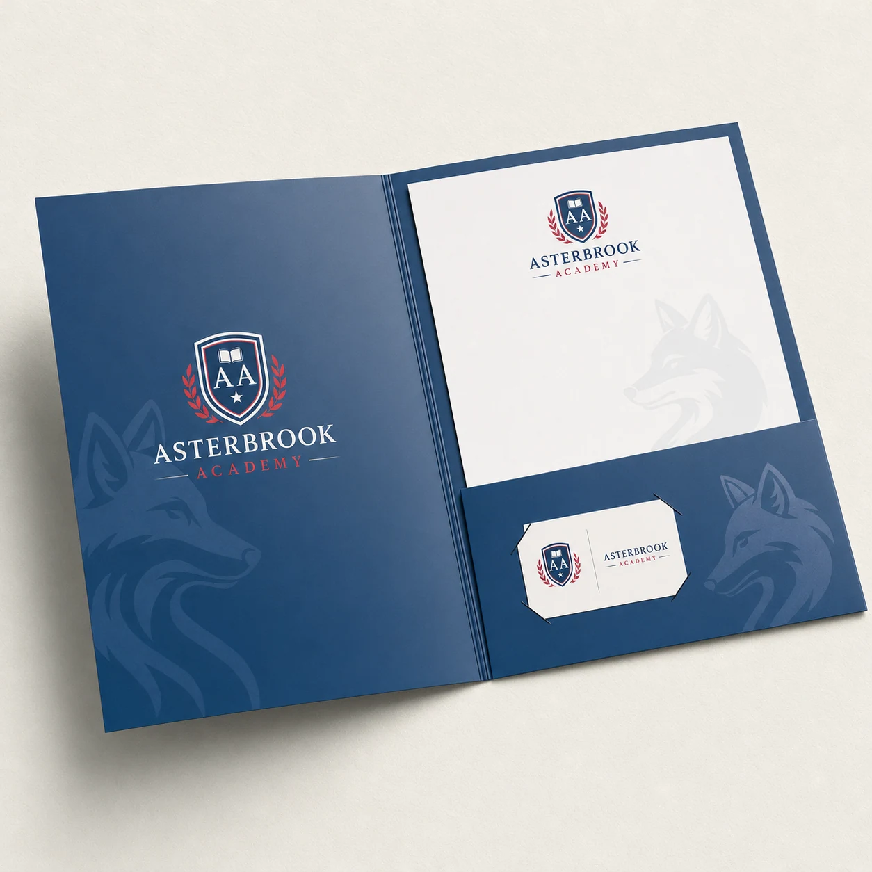 Presentation folders — fictional school & mascot sample