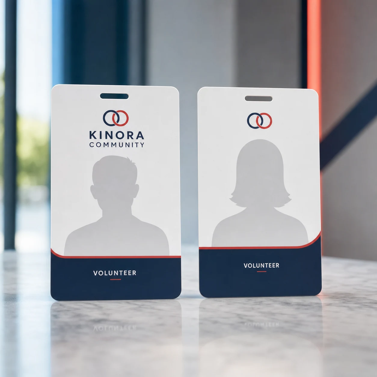 Volunteer ID cards — fictional-brand sample