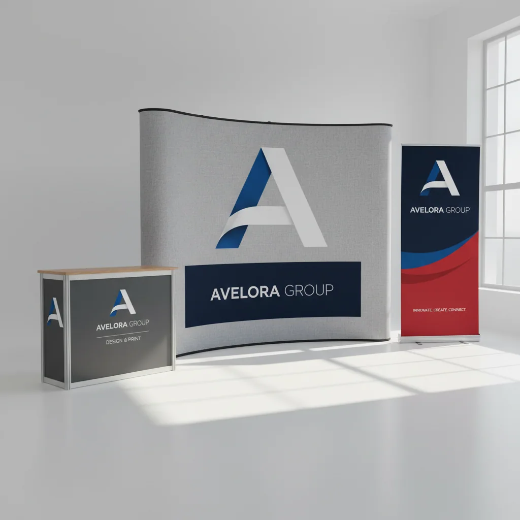 Trade show displays & booth graphics — fictional-brand sample