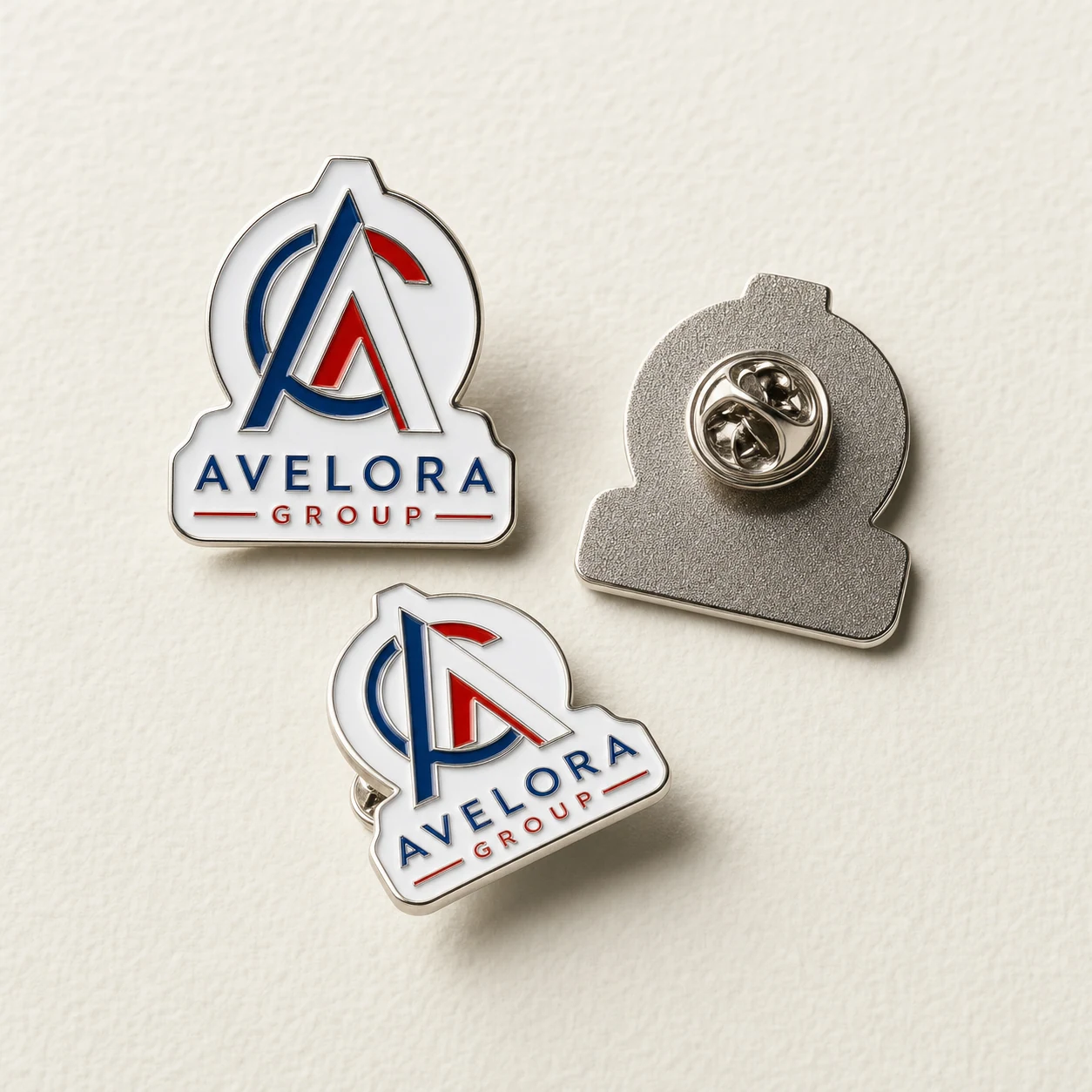 Custom lapel pins — fictional-brand sample