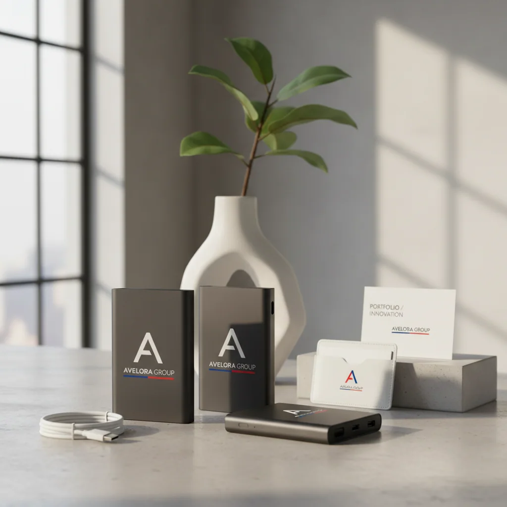 Wireless power banks (custom imprint) — fictional-brand sample