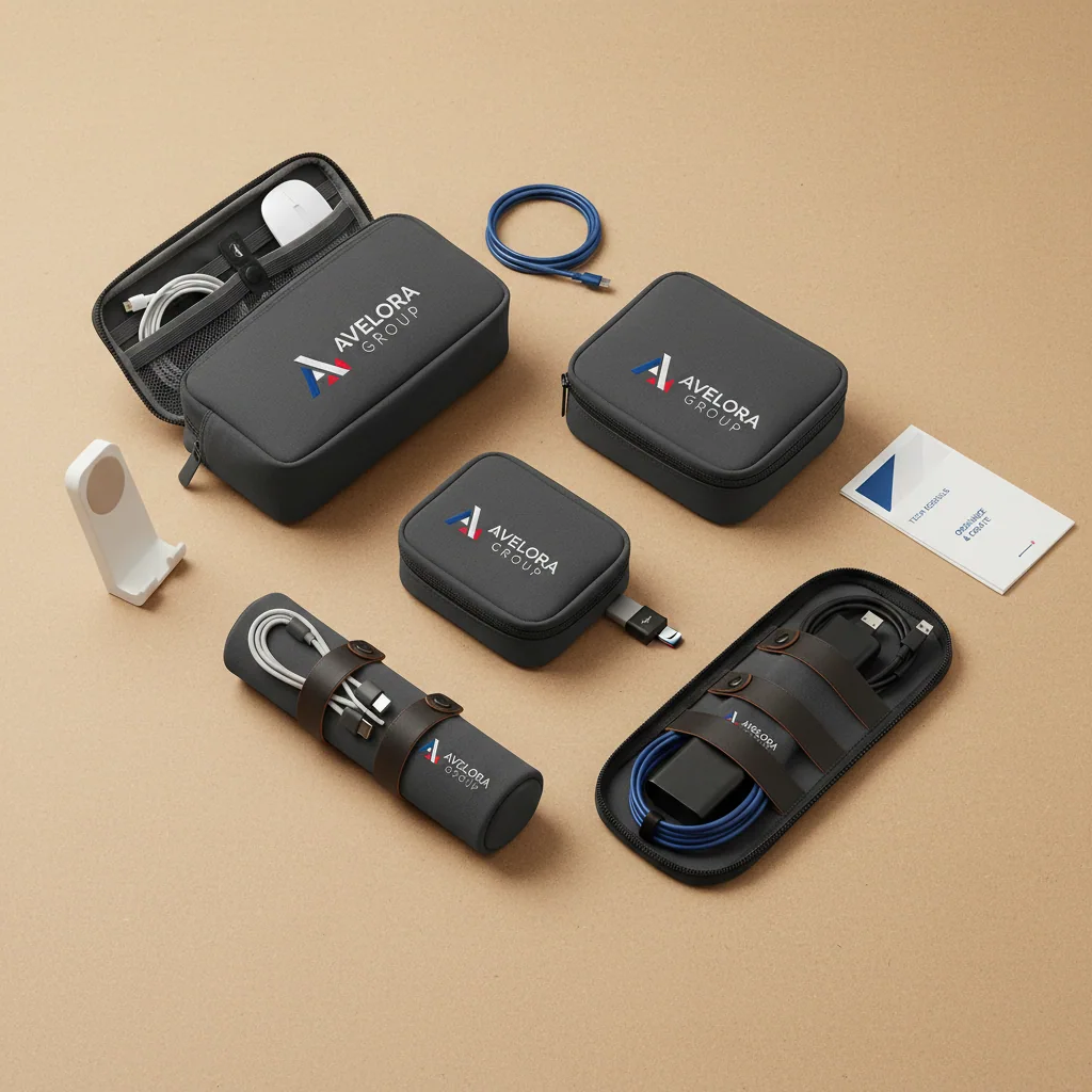 Cable organizer kits / tech pouches — fictional-brand sample