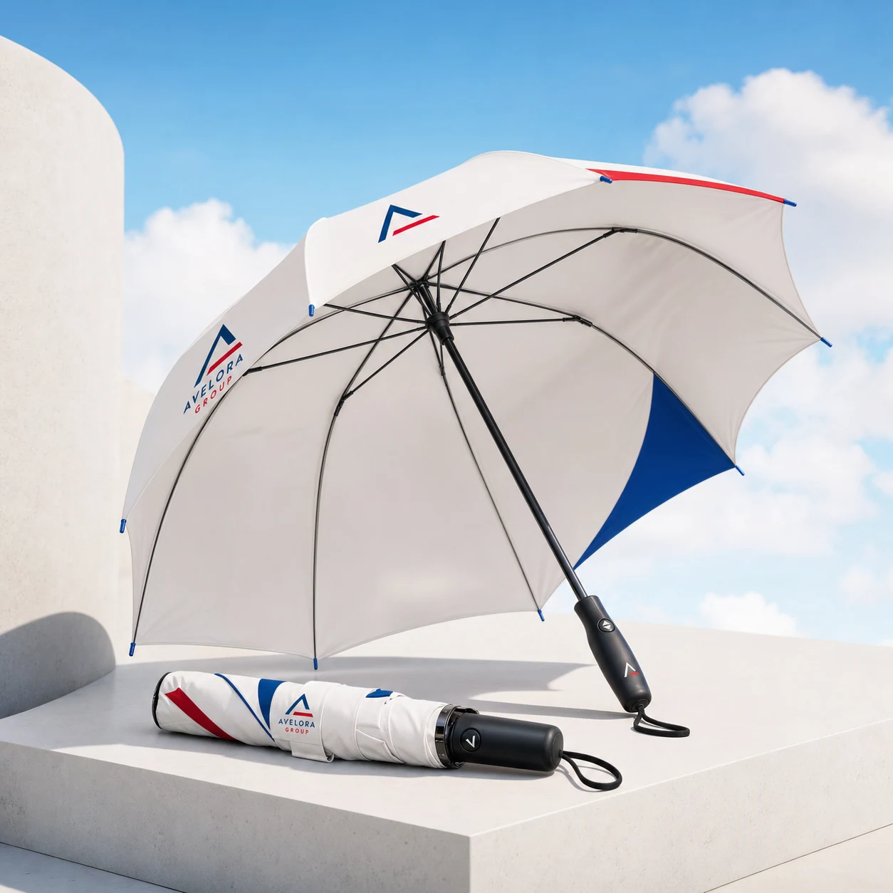 Branded umbrellas — fictional-brand sample