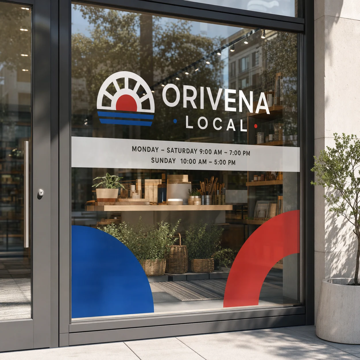Window graphics — fictional-brand sample